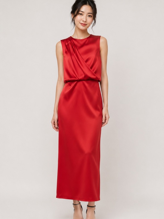 Zara Dresses & Skirts - ZARA Red Sleeveless Draped Maxi Dress Women’s Stretch Evening Size Large